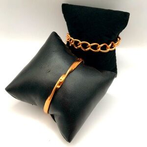 Sergio Lub Copper Cuff paired with a Copper Chain Link Bracelet